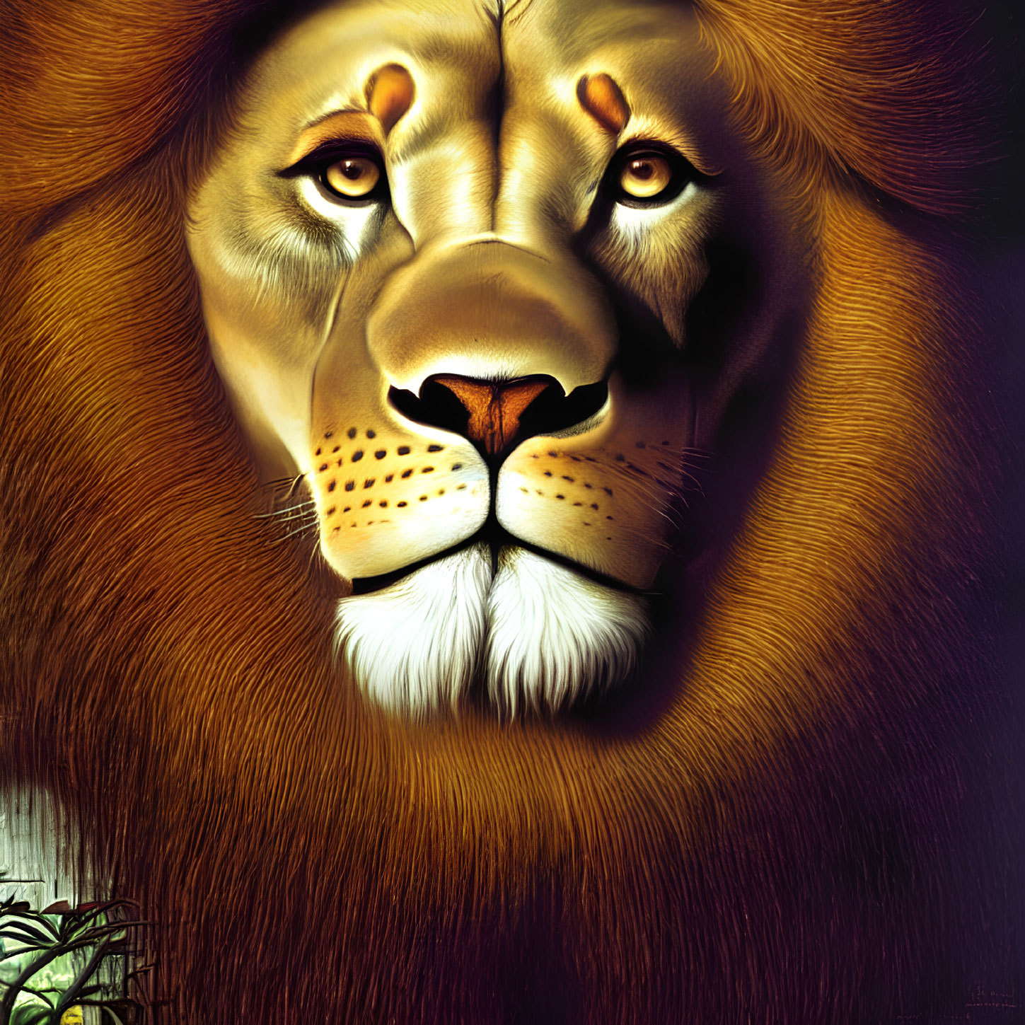 Detailed Stylized Lion Face Illustration with Warm Color Palette