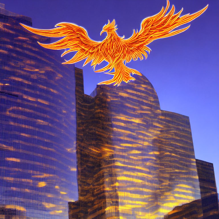 Majestic Phoenix Illustration Over Urban Skyline