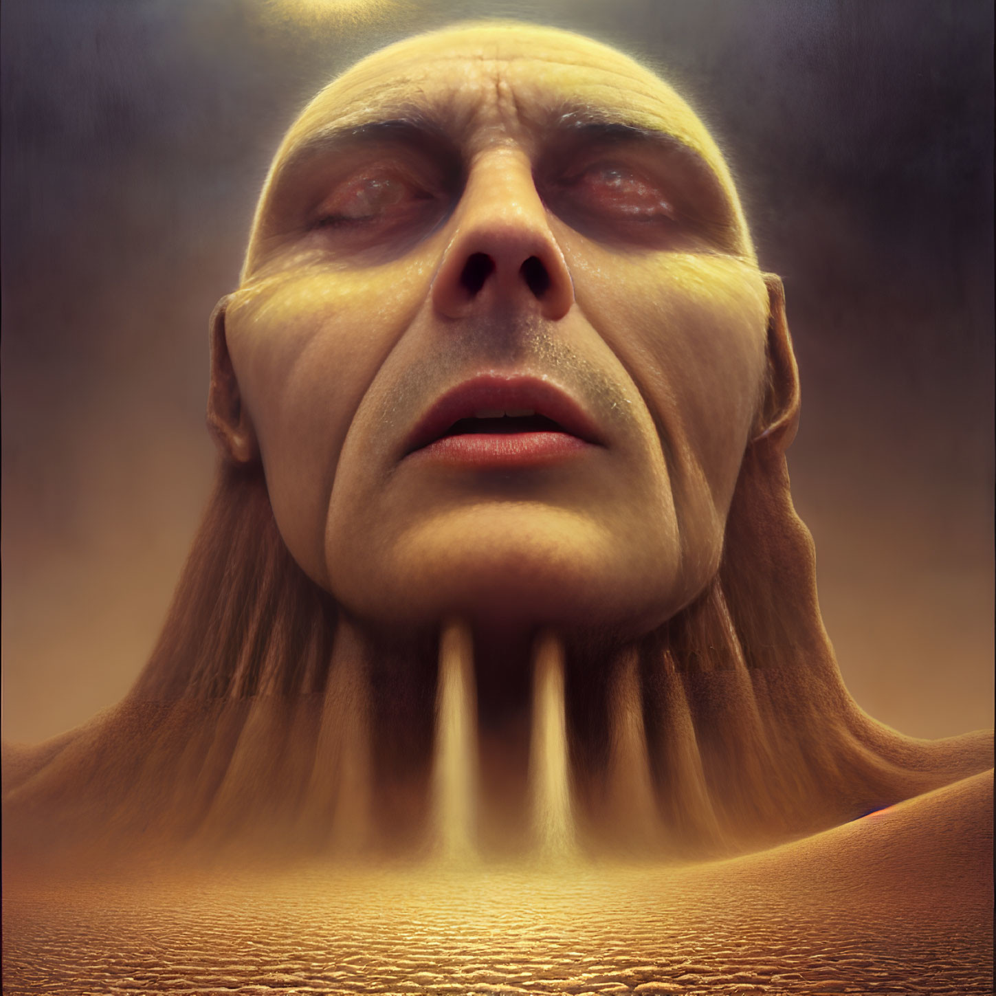 Bald humanoid figure with elongated face in digital art