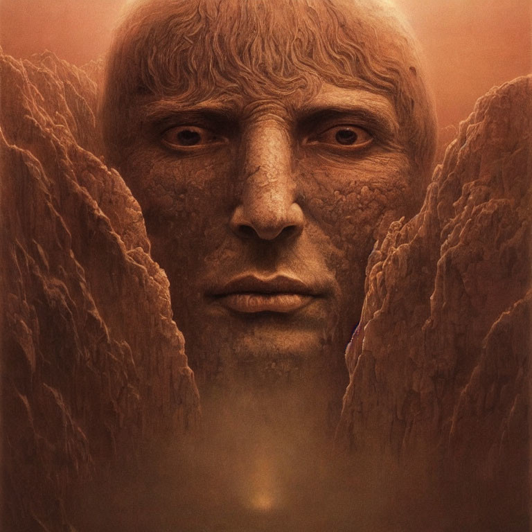 Surreal portrait of person with cracked earth skin and canyon-like structures