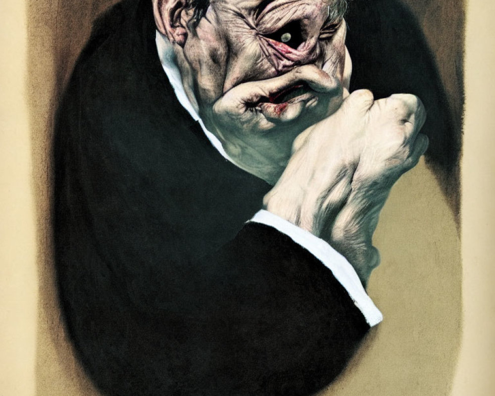 Exaggerated elderly man caricature with large nose and furrowed brow