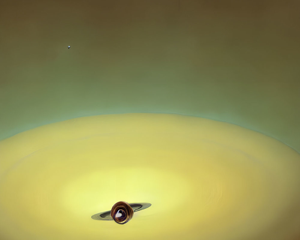 Yellow Space Scene with Saturn and Distant Stars