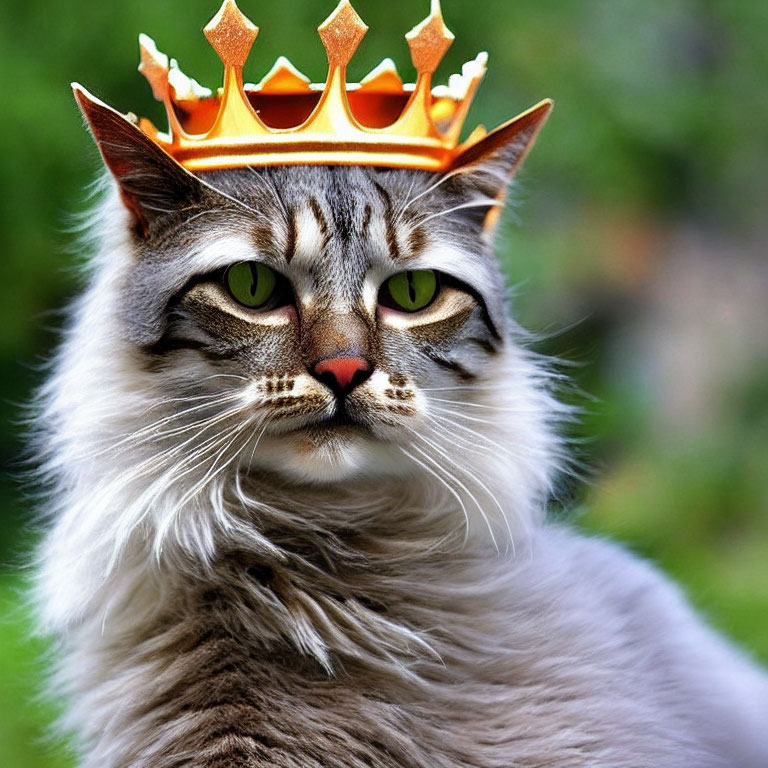 Long-Haired Cat with Golden Crown in Regal Pose