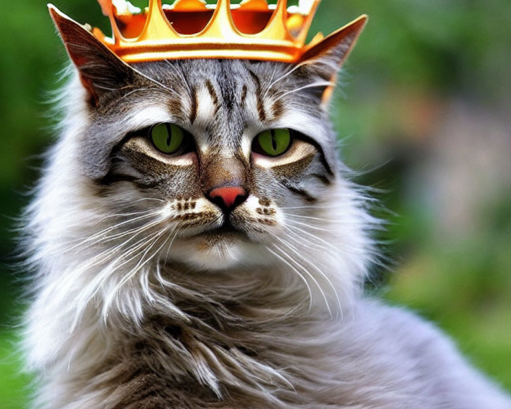 Long-Haired Cat with Golden Crown in Regal Pose