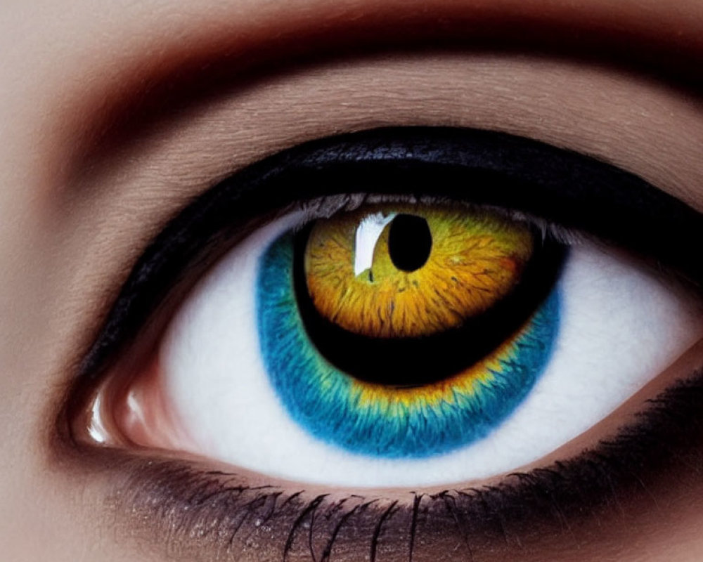 Detailed Close-up of Multicolored Iris and Makeup on Human Eye