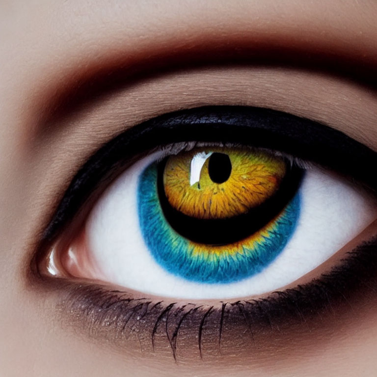 Detailed Close-up of Multicolored Iris and Makeup on Human Eye