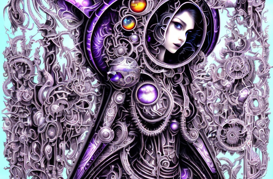 Detailed Steampunk-Inspired Woman's Portrait in Purple Tones