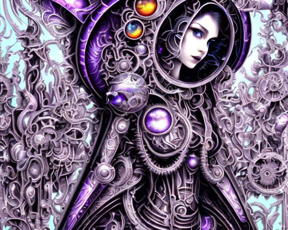 Detailed Steampunk-Inspired Woman's Portrait in Purple Tones