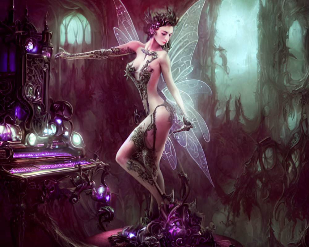 Fantasy Artwork: Fairy with Delicate Wings by Mystical Altar