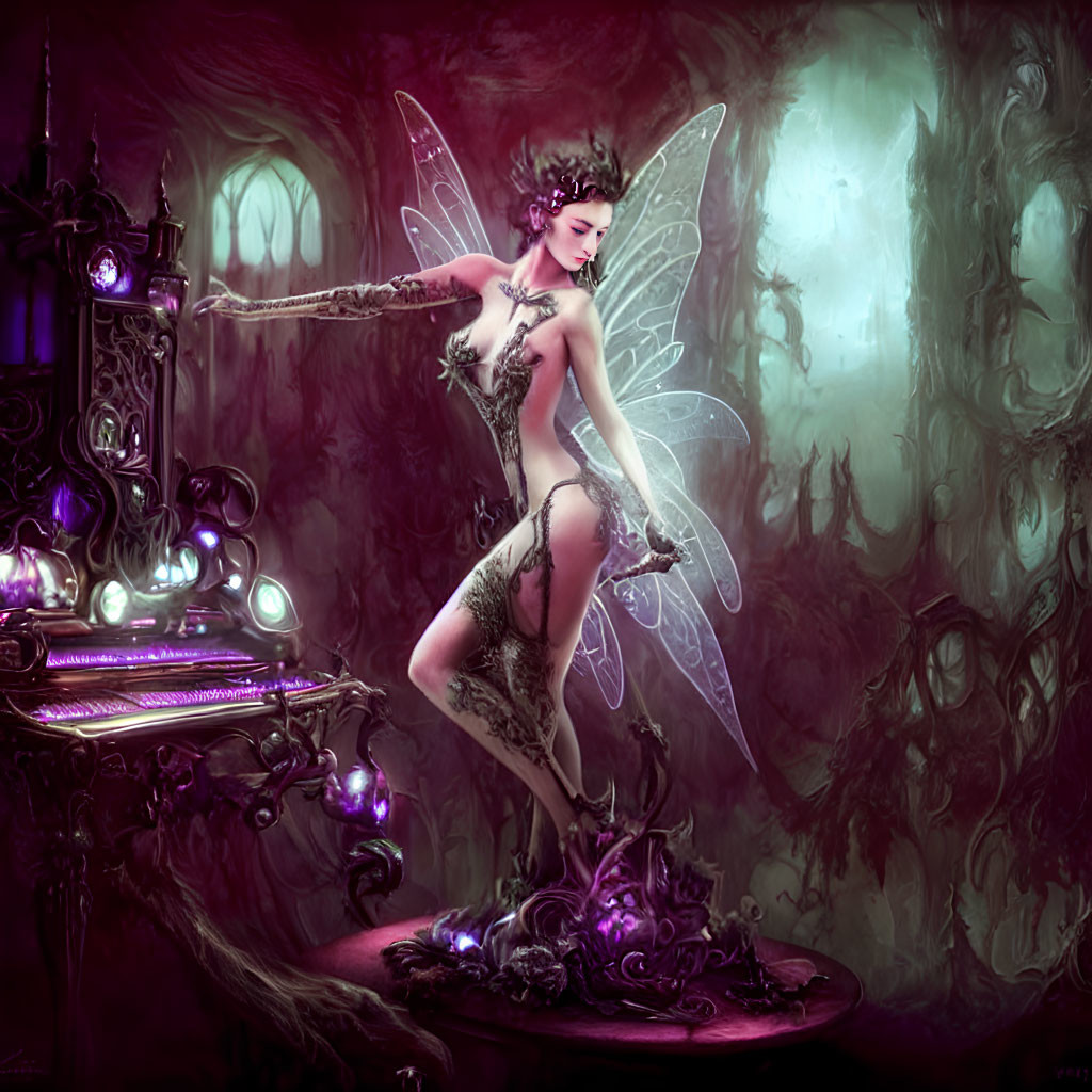 Fantasy Artwork: Fairy with Delicate Wings by Mystical Altar