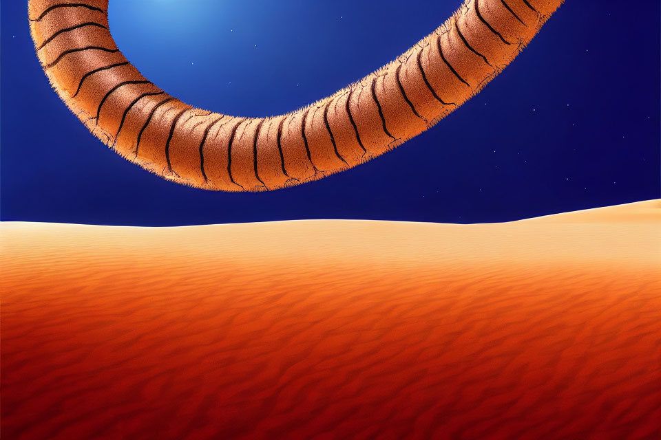 Large Looping Structure Casts Shadow Over Smooth Orange Desert Dunes