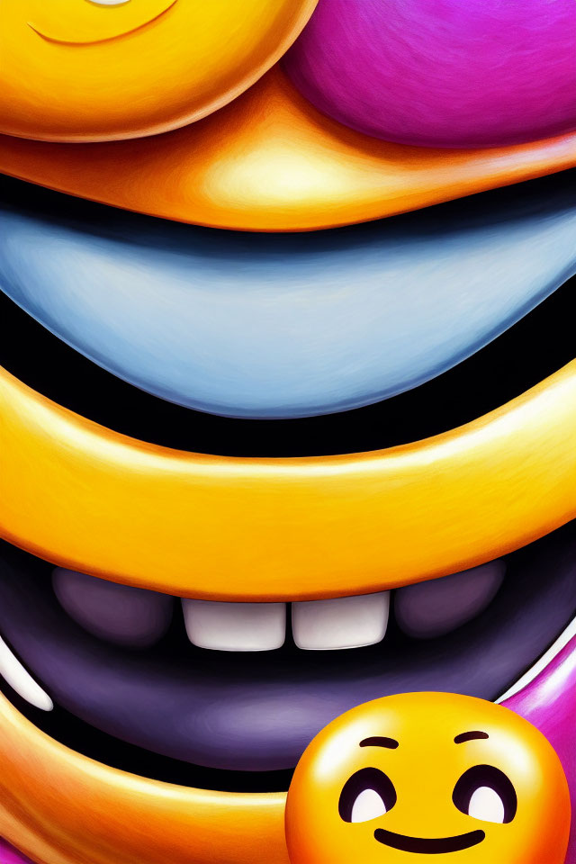 Vibrant Abstract Emoji Faces in Yellow, Orange, Purple, and Blue