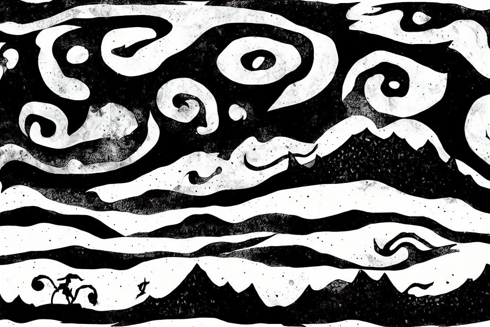 Monochrome swirled pattern with grainy texture and speckles