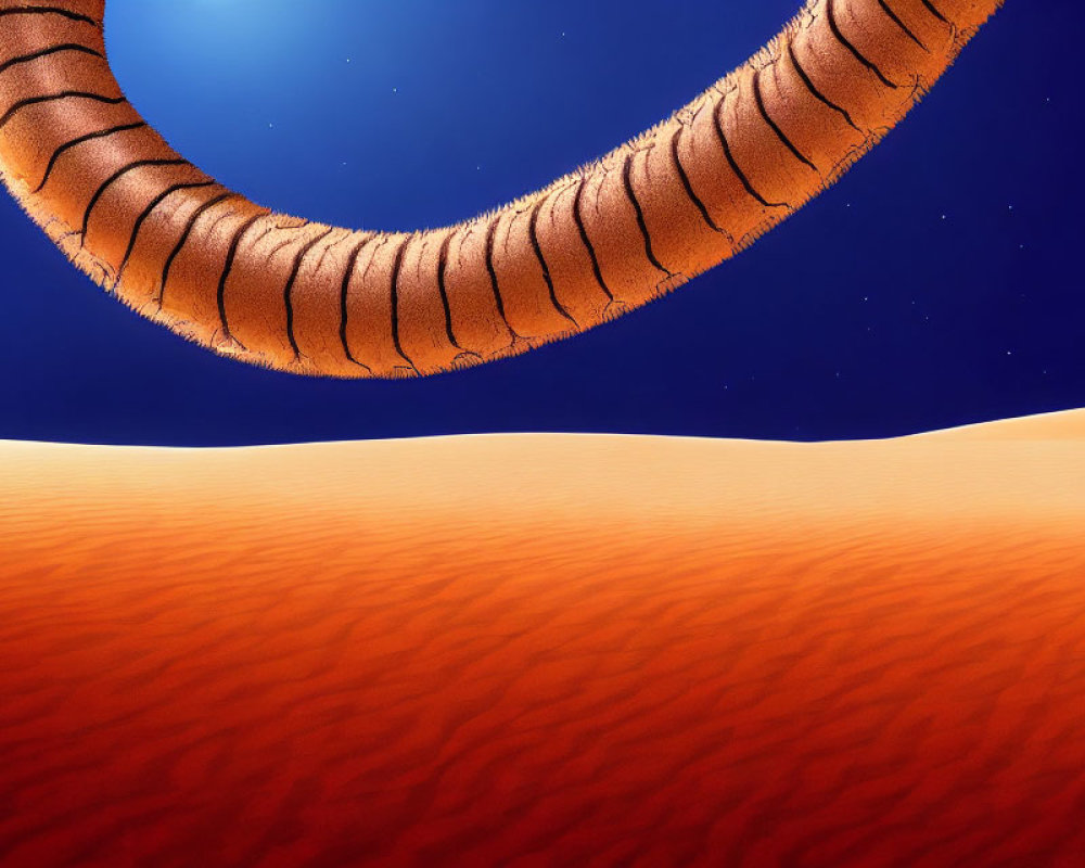 Large Looping Structure Casts Shadow Over Smooth Orange Desert Dunes