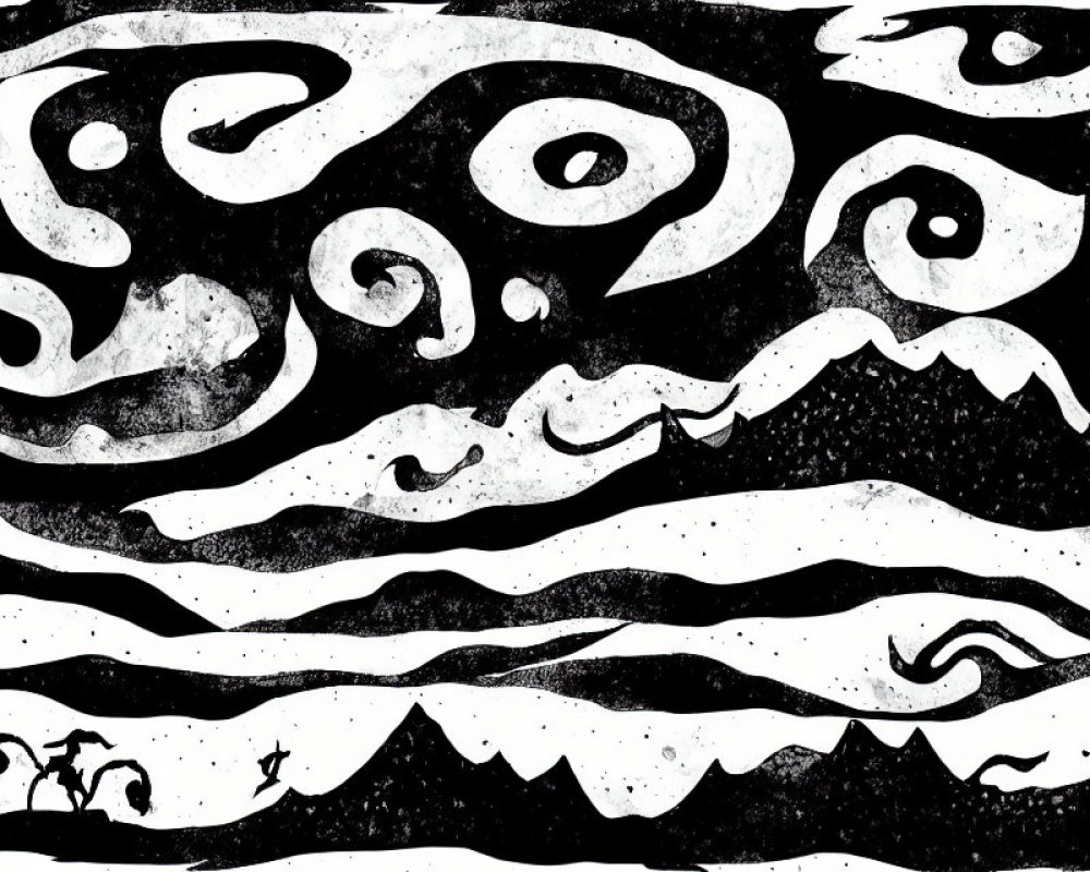 Monochrome swirled pattern with grainy texture and speckles