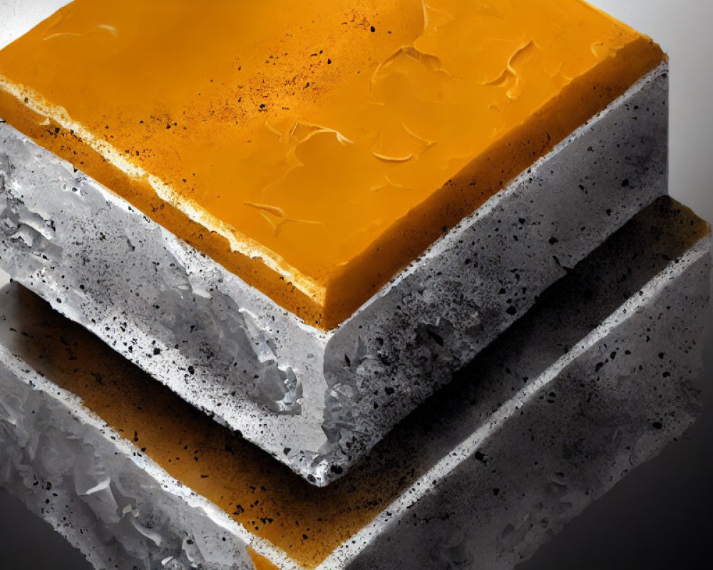 Square sponge cake illustration with glossy orange glaze and airy texture