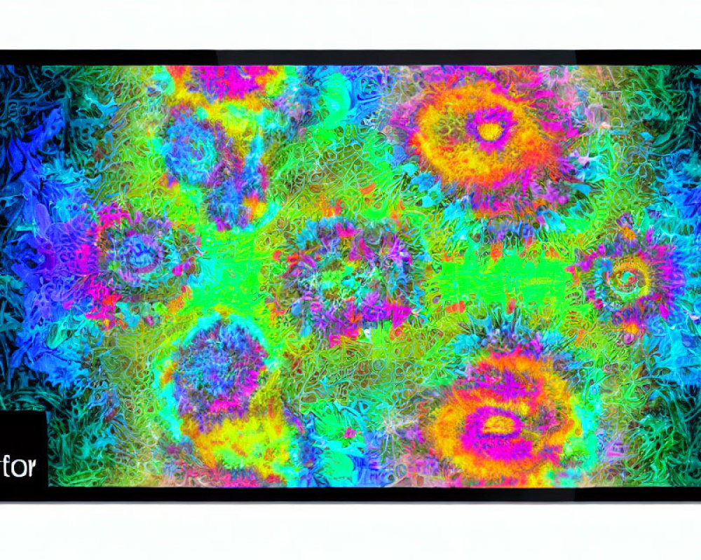 Vivid abstract digital artwork with psychedelic patterns on tablet screen