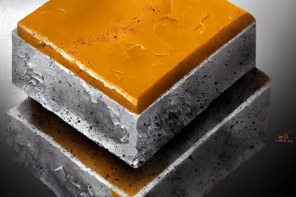 Square sponge cake illustration with glossy orange glaze and airy texture