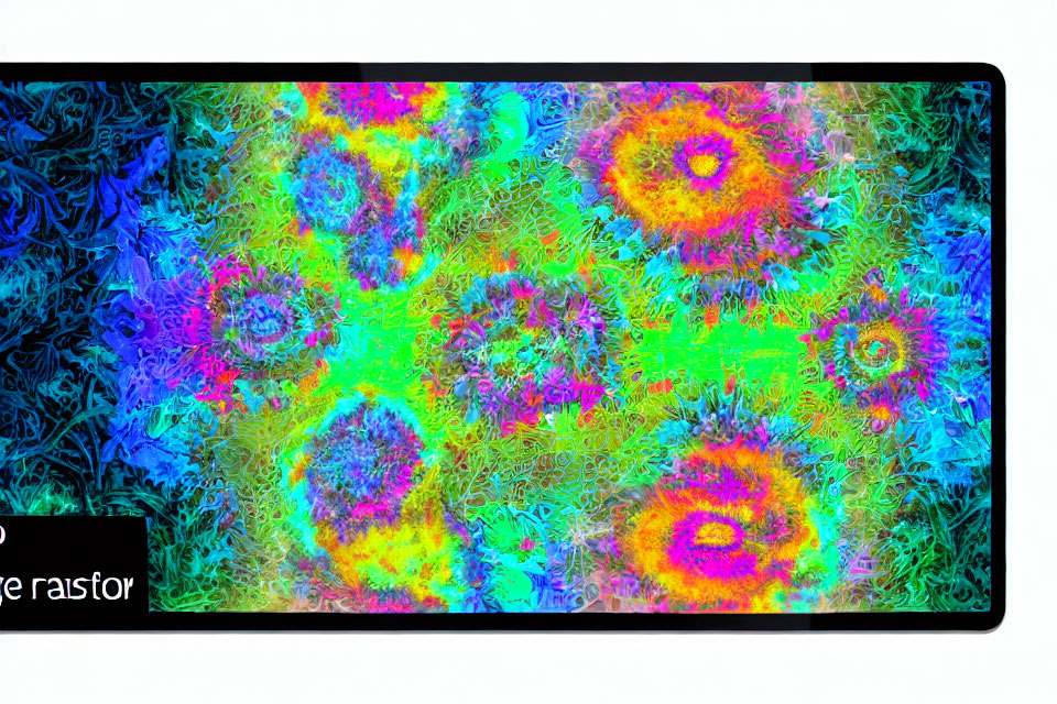 Vivid abstract digital artwork with psychedelic patterns on tablet screen