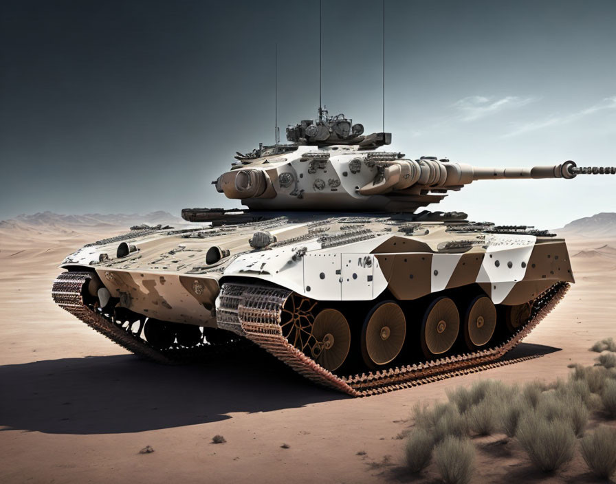 Modern Camouflaged Main Battle Tank in Desert Environment