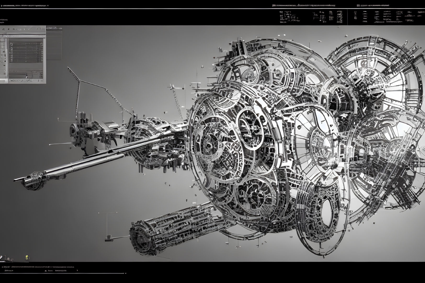 Detailed 3D Exploded-View Illustration of Futuristic Spaceship