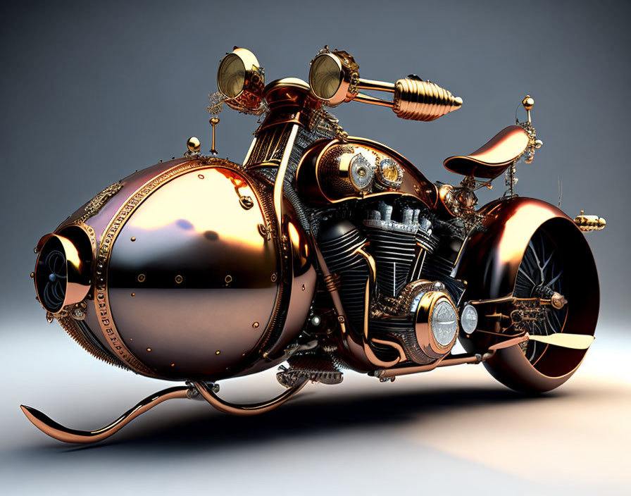 Steampunk-Inspired Motorcycle with Brass Accents and Vintage Aesthetic