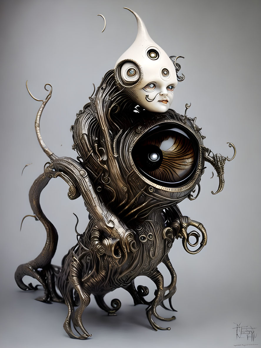 Fantastical creature with central eye and swirling patterns.