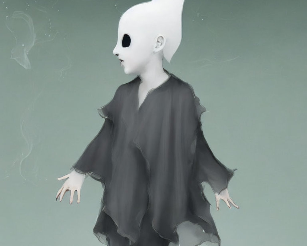 Ghostly Figure with White Face and Dark Robe Illustration