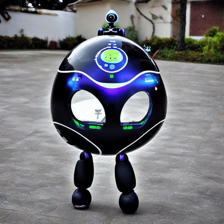 Futuristic Black Robot with Blue Illuminated Features