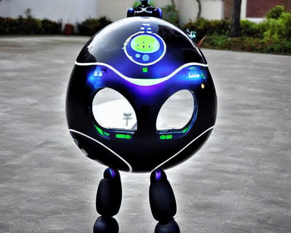 Futuristic Black Robot with Blue Illuminated Features