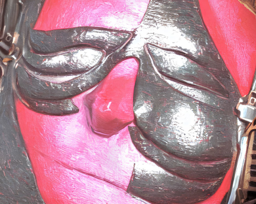 Detailed Pink and Red Metallic Mask with Golden Accents