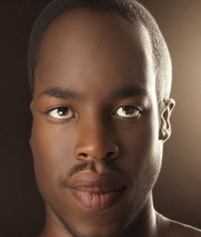 Portrait of a man with even skin tone, short haircut, and light beard shadow.