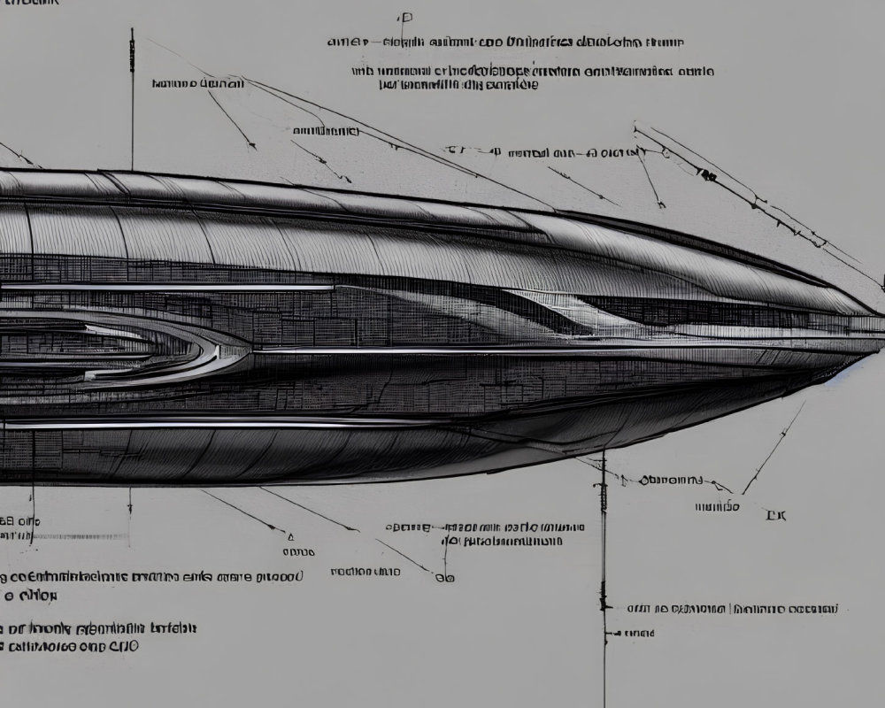 Detailed Futuristic Building Blueprint with Annotations and Measurements