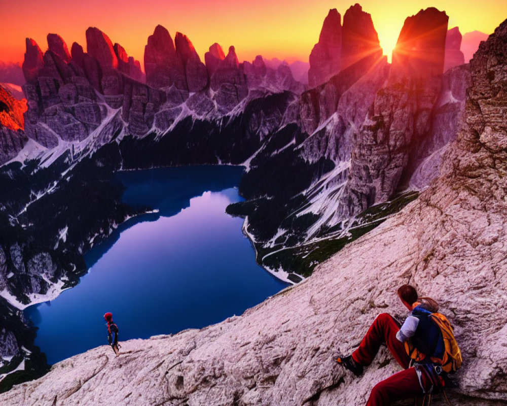 Climbers on Rocky Terrain with Panoramic Mountain View