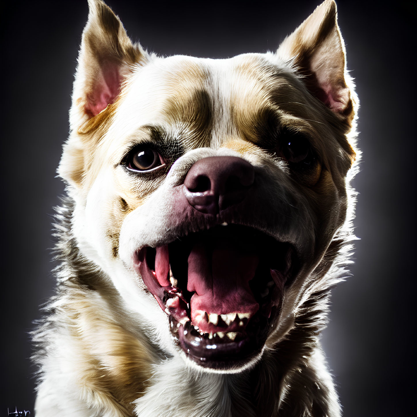 Fierce dog with bared teeth in close-up shot