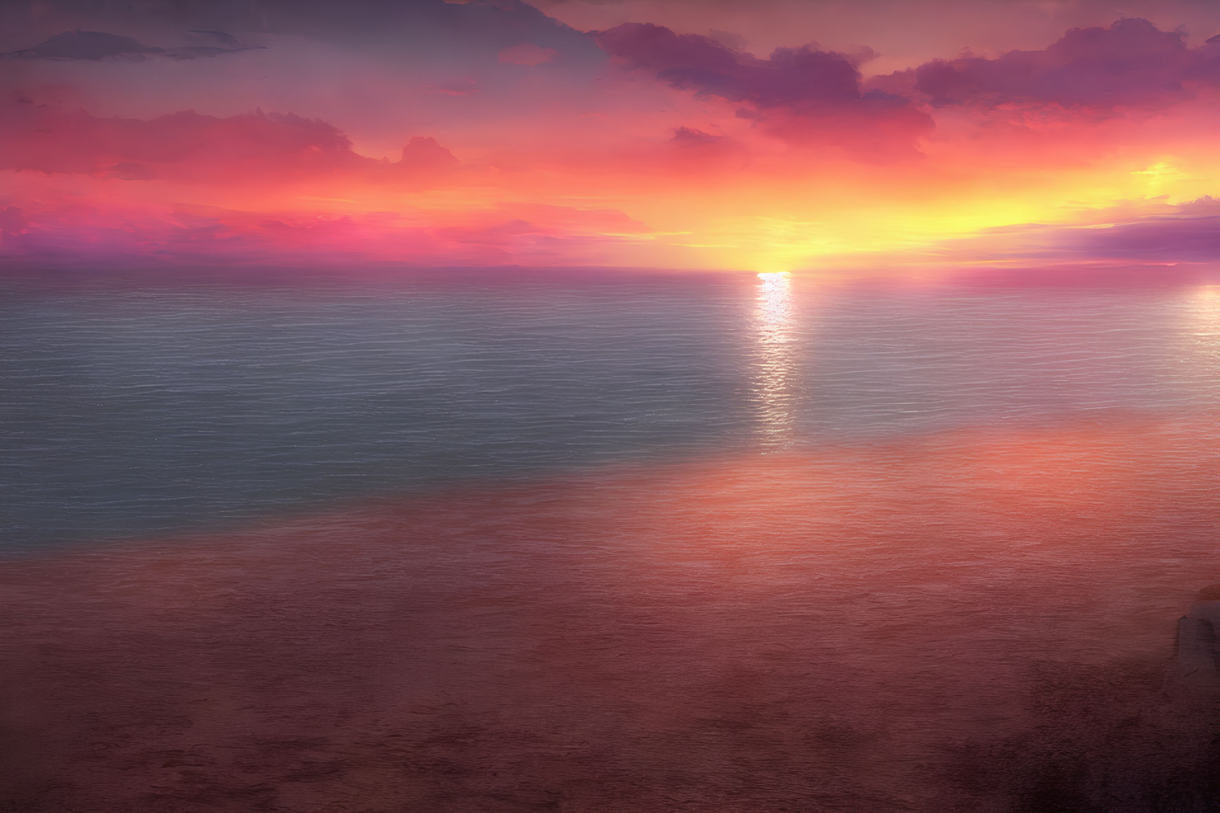 Vibrant pink and orange sunset reflecting on calm sea