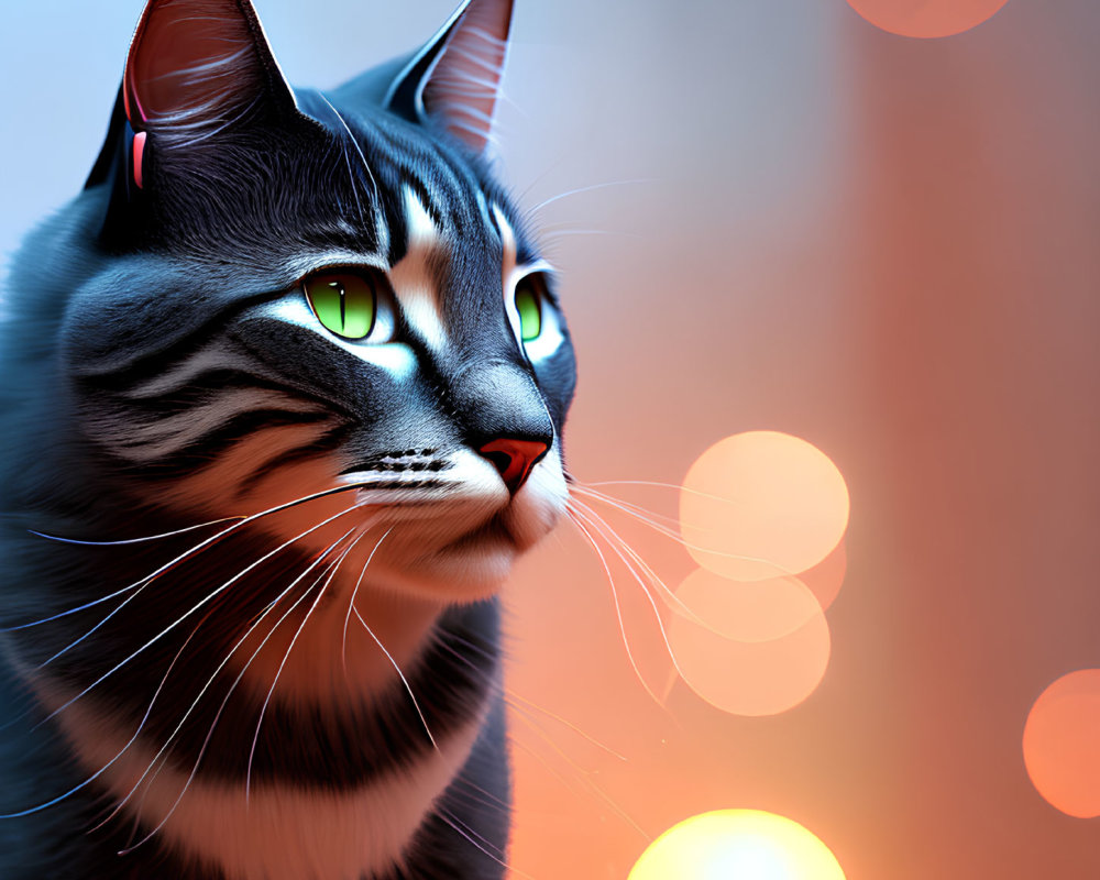 Striking Green-Eyed Cat Digital Illustration with Prominent Whiskers