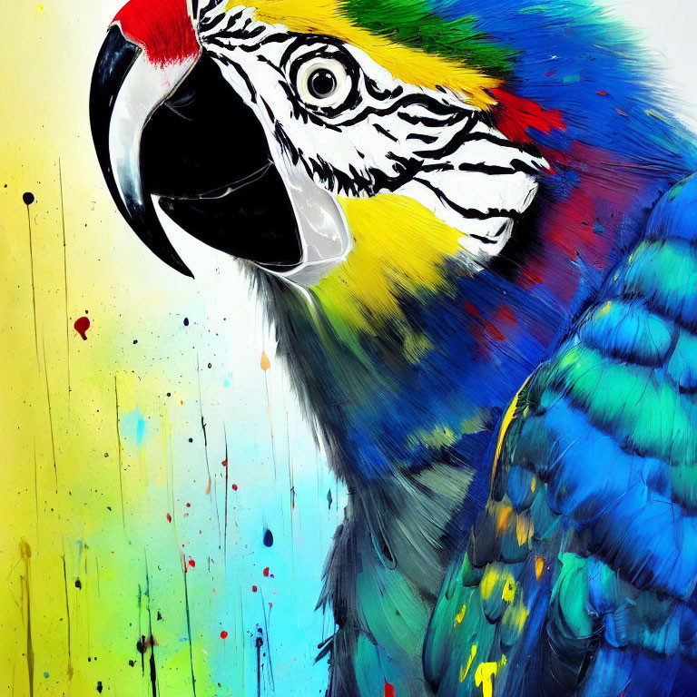 Colorful Macaw Parrot Artwork with Vibrant Feathers and Detailed Features