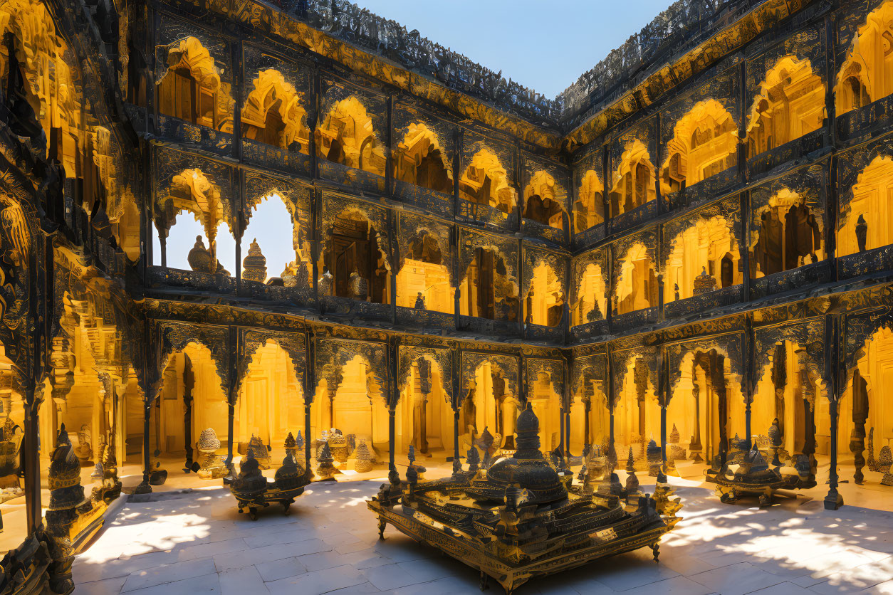 Majestic historical cloister with intricate carvings and arches