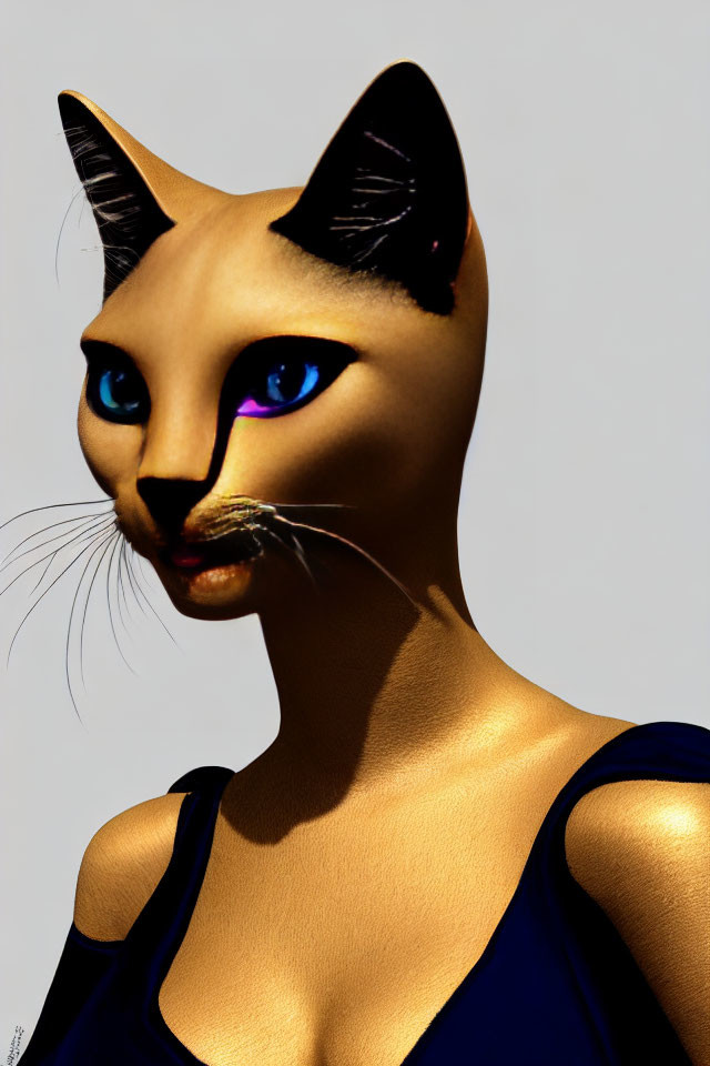 Cat-Headed Humanoid Digital Artwork with Pointed Ears