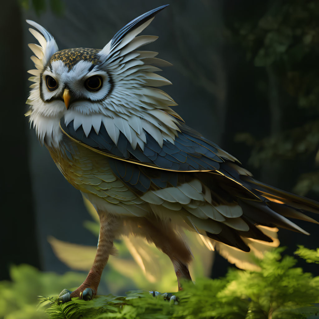 Detailed digital illustration of expressive owl in forest setting