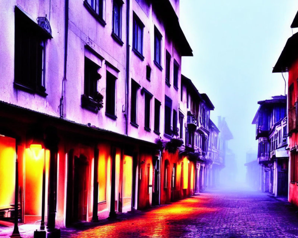 Quaint Old Town Cobblestone Street at Dusk