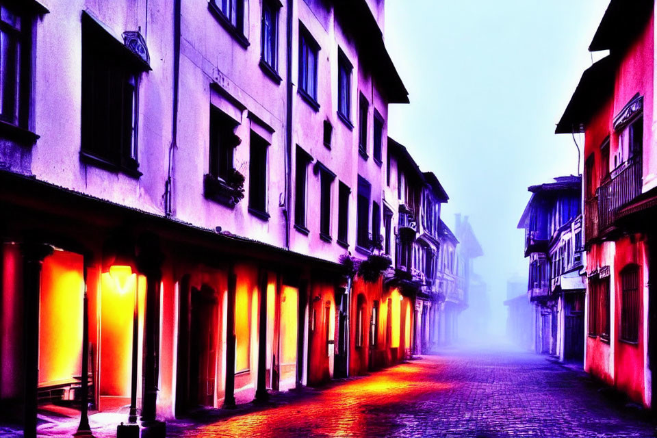 Quaint Old Town Cobblestone Street at Dusk