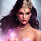 Fantasy Queen with Dark Hair and Magical Orb in Illustration