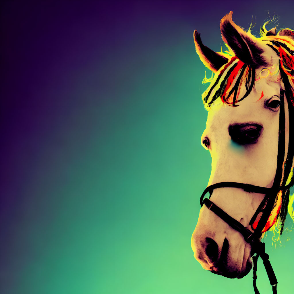 Colorful Mane Horse Art Against Gradient Background