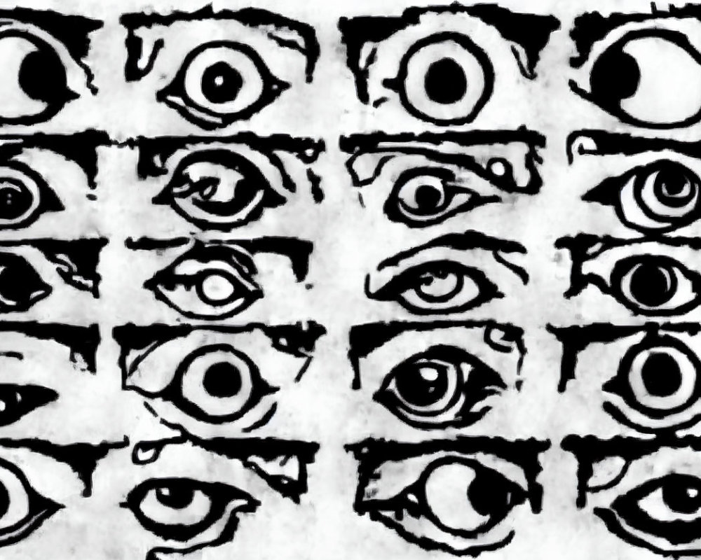 Monochrome human eye illustrations on textured background