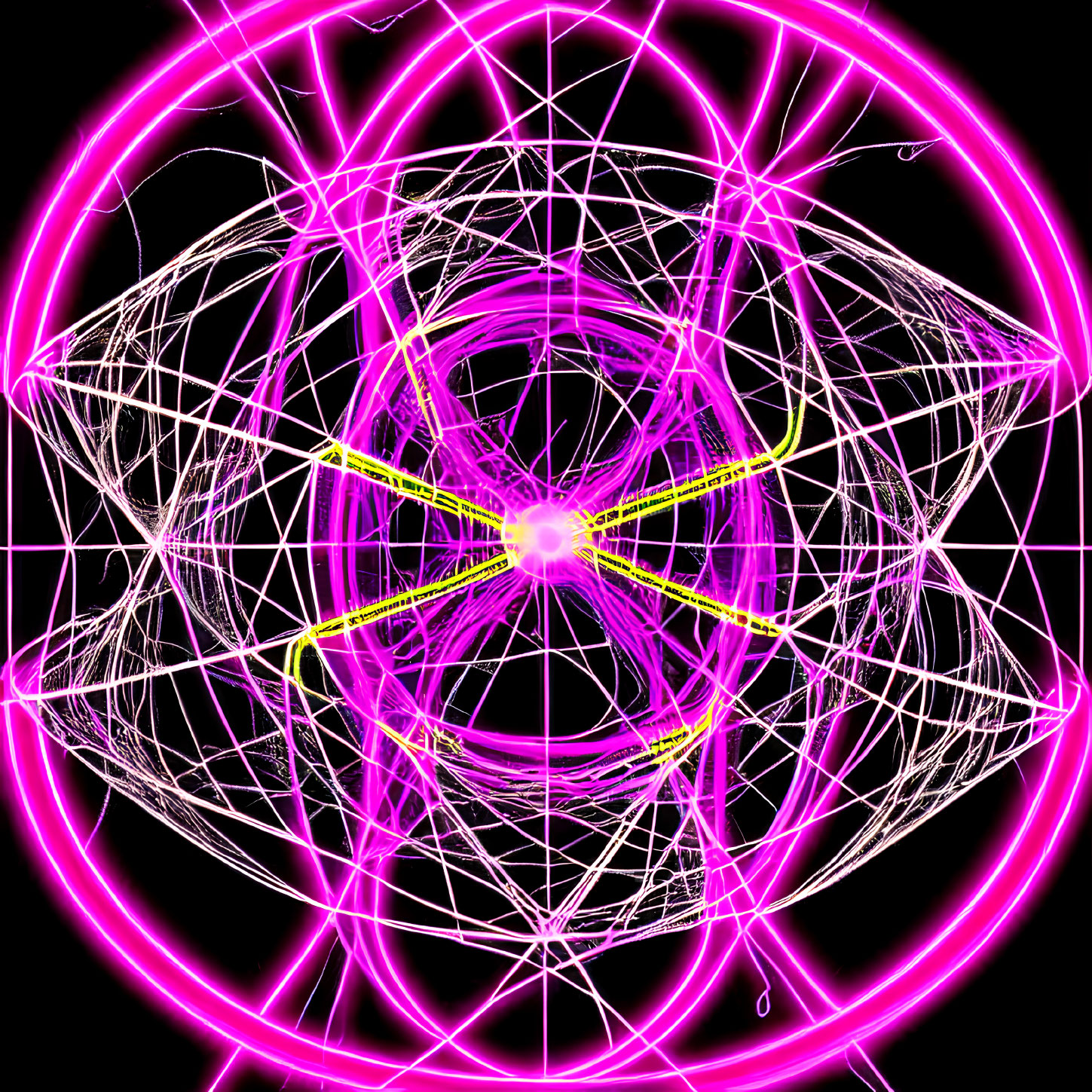 Abstract Digital Image: Neon Pink & Yellow Fractal Geometric Shape