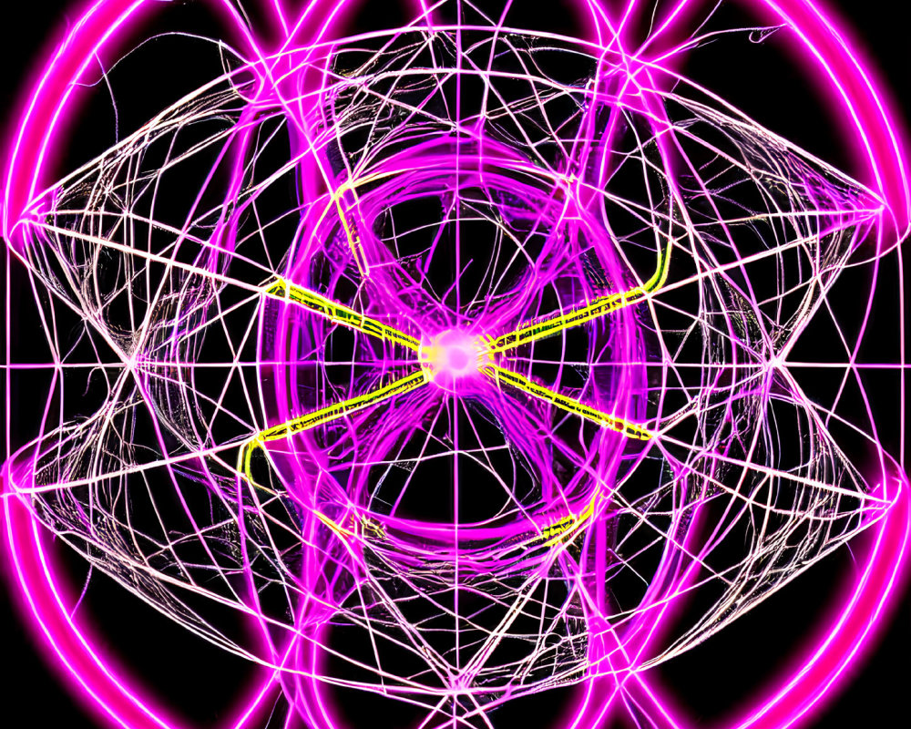 Abstract Digital Image: Neon Pink & Yellow Fractal Geometric Shape