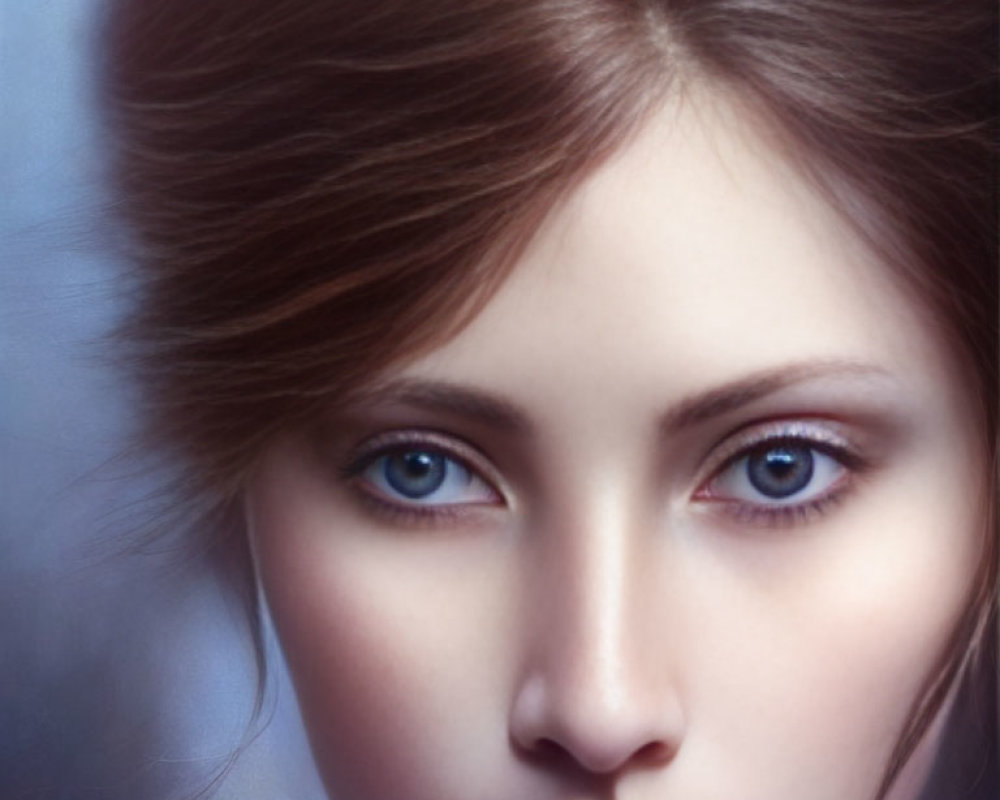 Woman with Deep Blue Eyes and Brown Hair in Close-up Shot