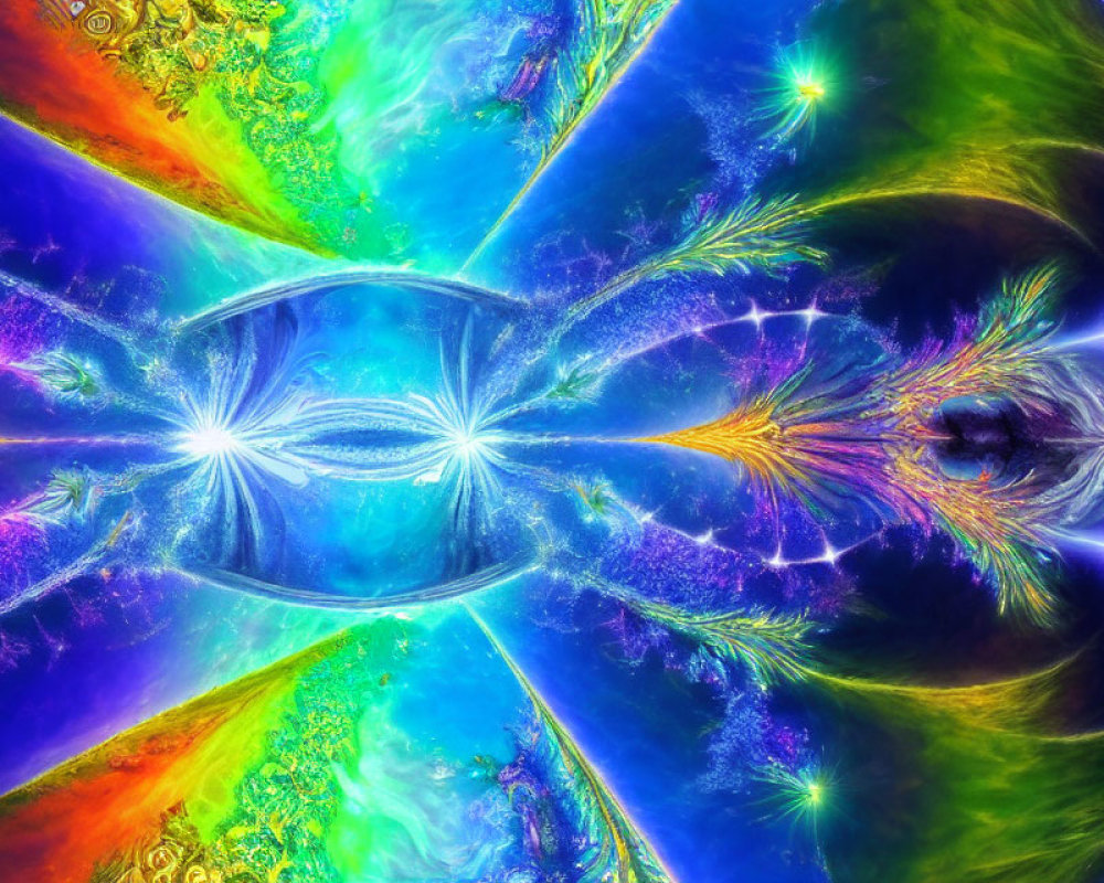 Colorful Digital Fractal Image: Abstract Symmetrical Cosmic Butterfly